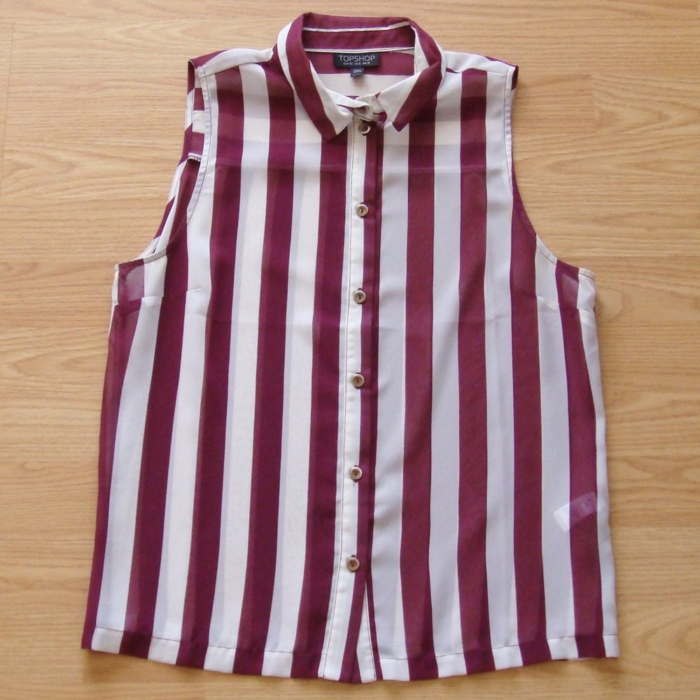 TOPSHOP Striped Sheer Button Up Blouse | Size US 8
